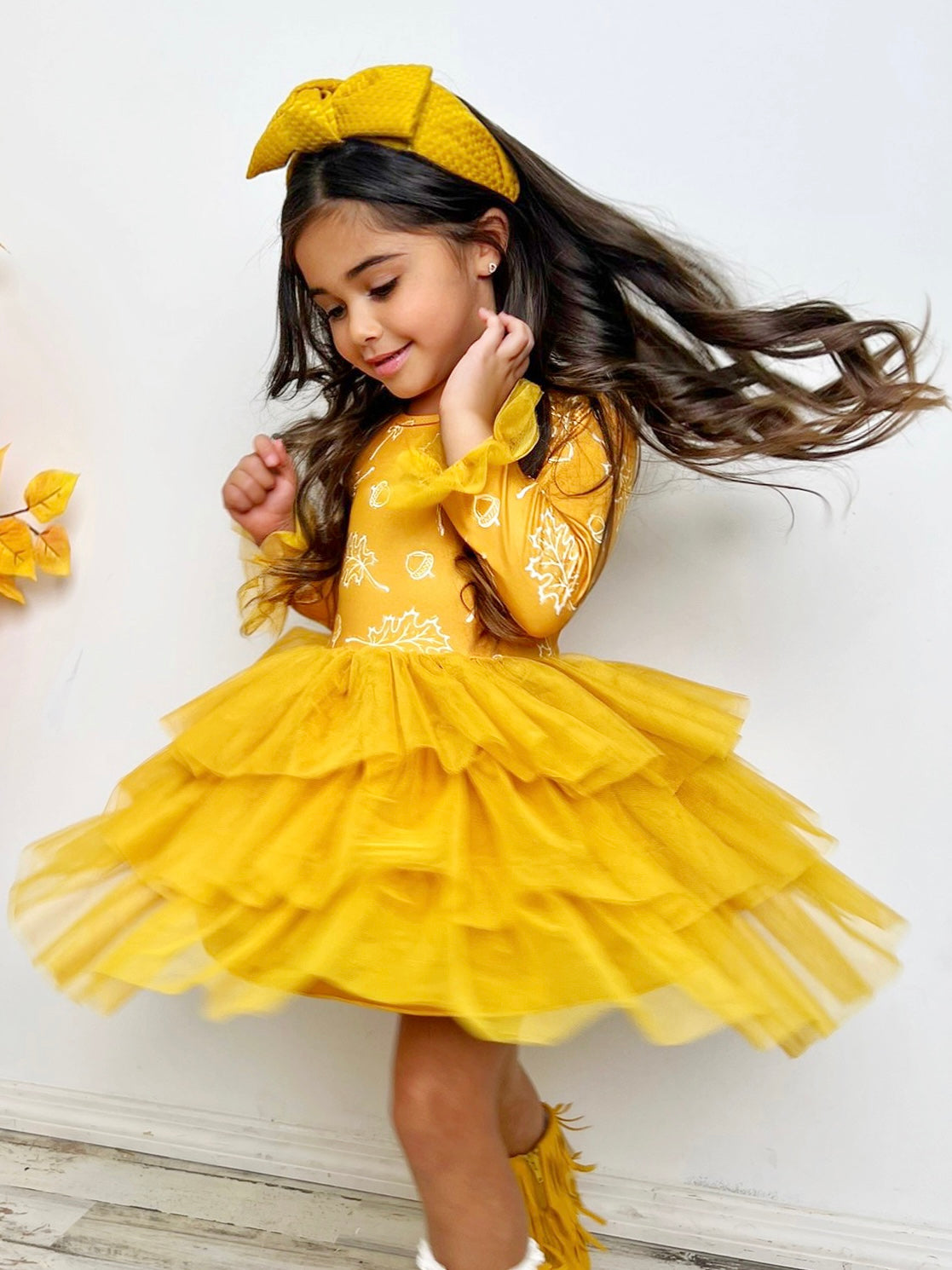 Toddler Girls Yellow Tulle Dress -  4T / Pink (on Model)