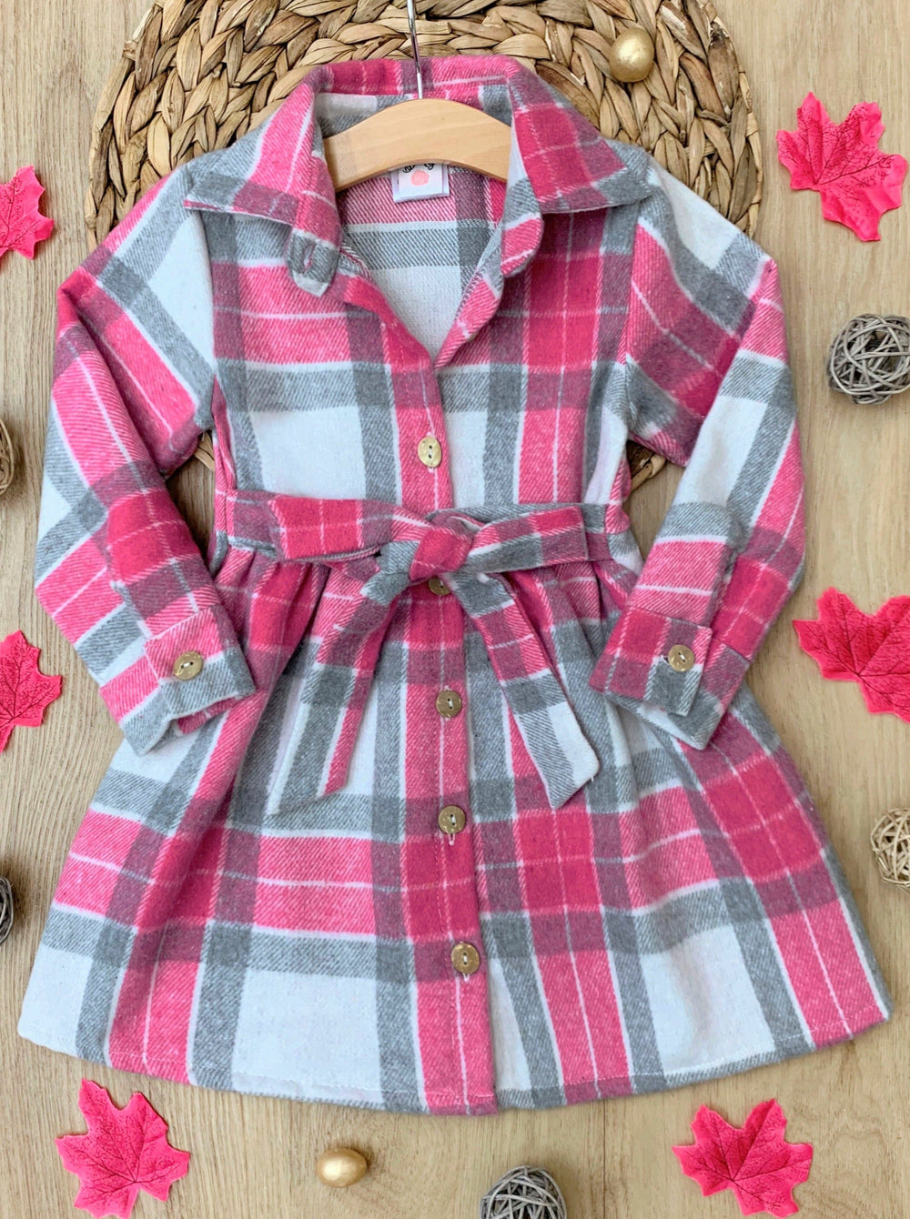 Mia Belle Girls Pink Flannel Belted Dress | Girls Fall Dresses