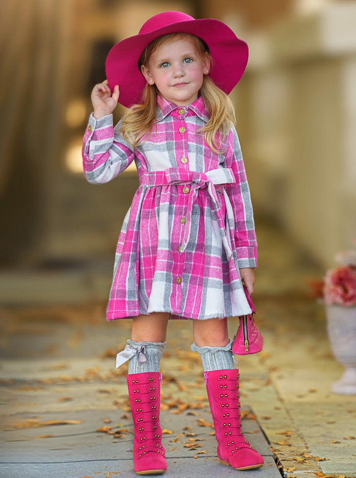 Mia Belle Girls Pink Flannel Belted Dress | Girls Fall Dresses