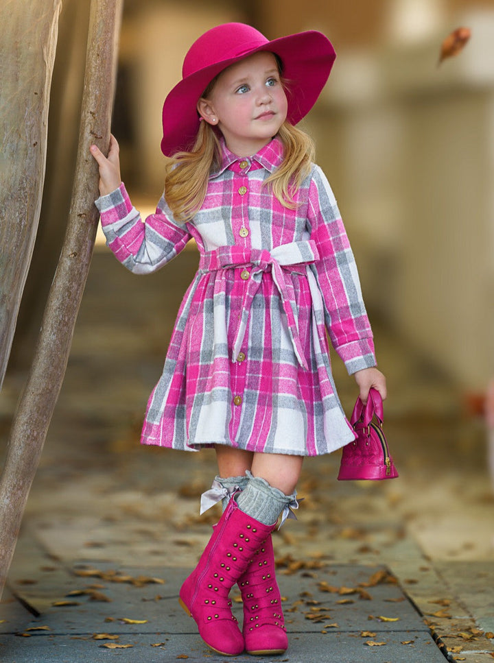 Mia Belle Girls Pink Flannel Belted Dress | Girls Fall Dresses