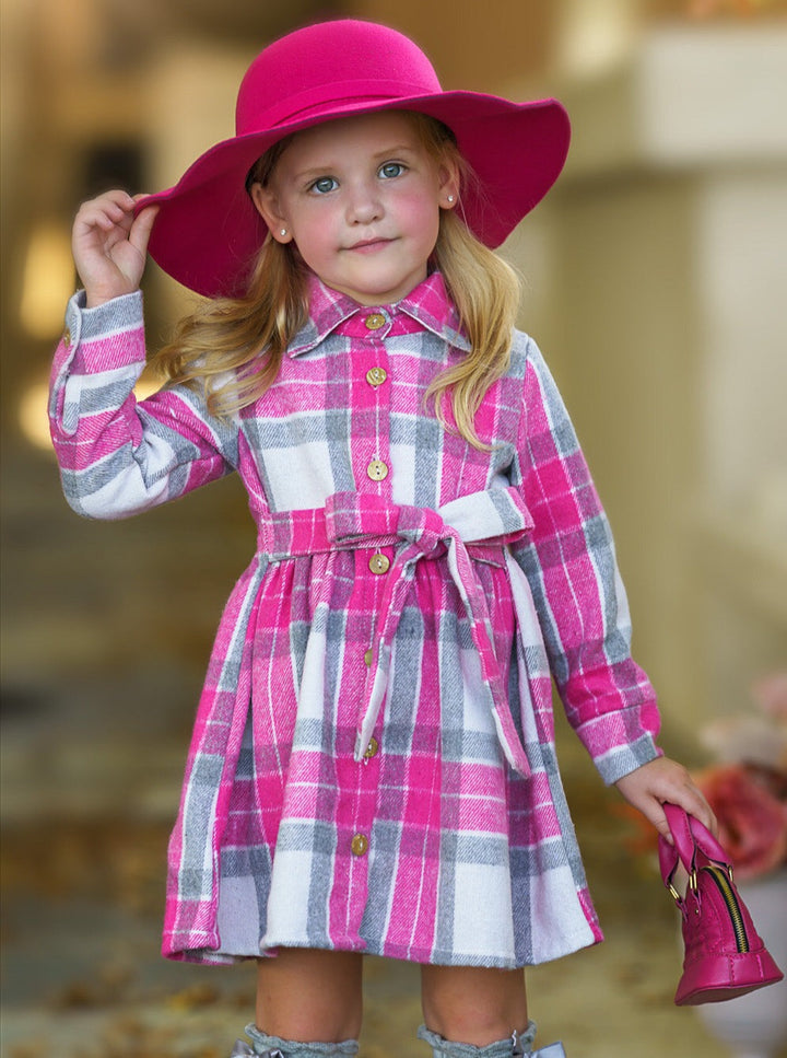 Mia Belle Girls Pink Flannel Belted Dress | Girls Fall Dresses