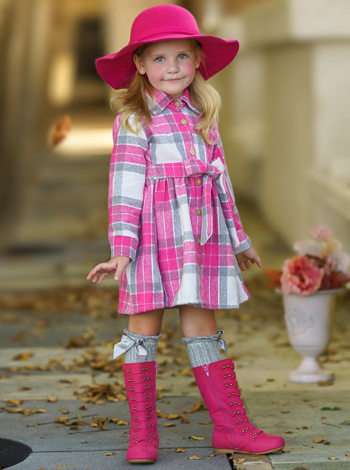 Mia Belle Girls Pink Flannel Belted Dress | Girls Fall Dresses