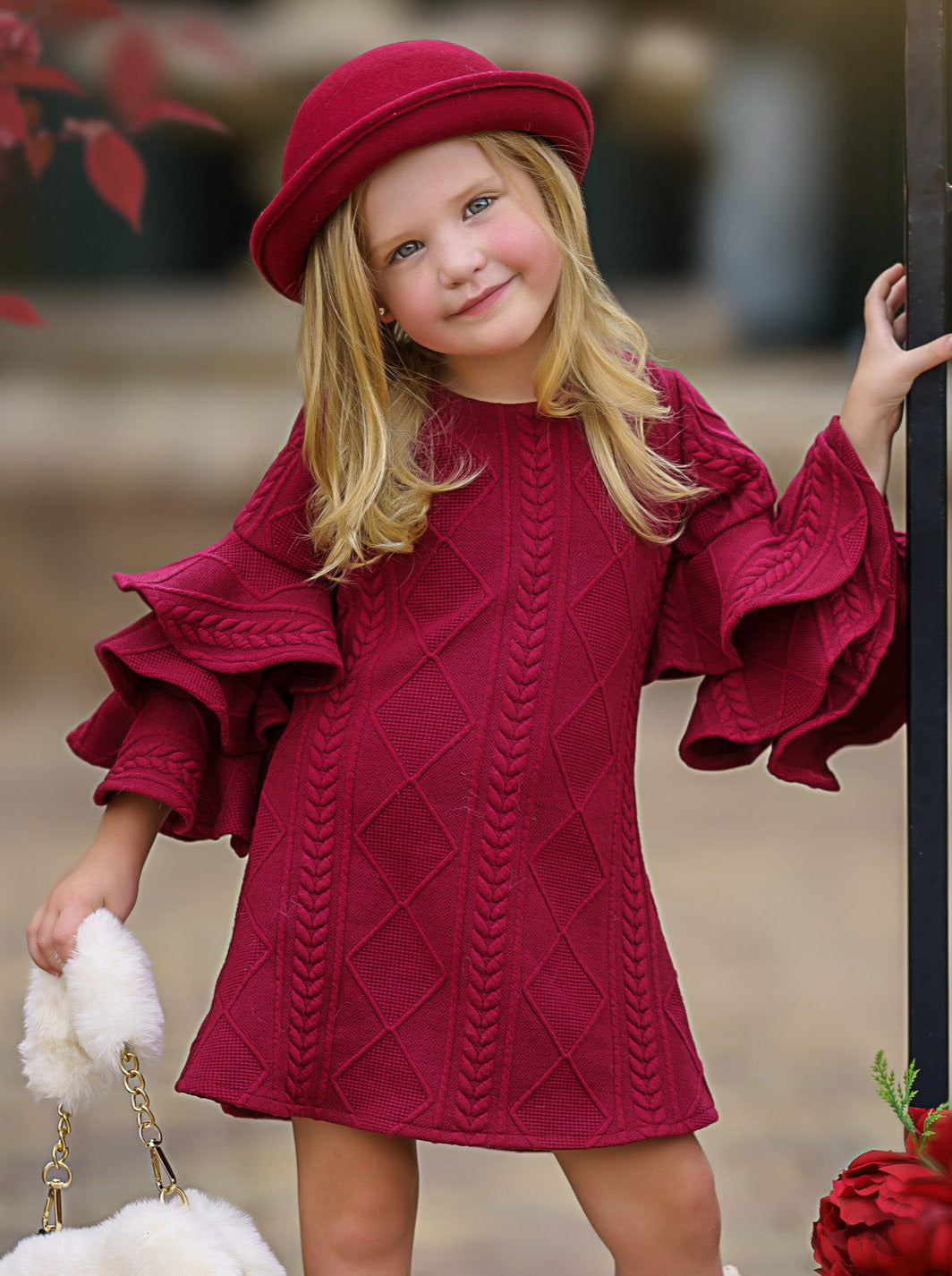 Best Pick Burgundy Tiered Sleeve Dress