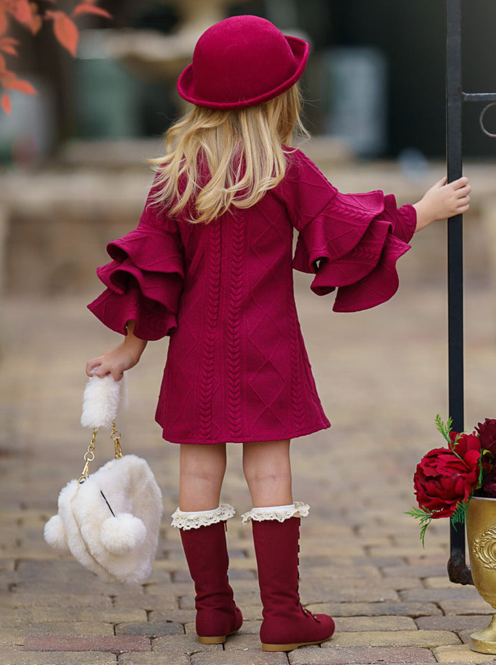 Best Pick Burgundy Tiered Sleeve Dress