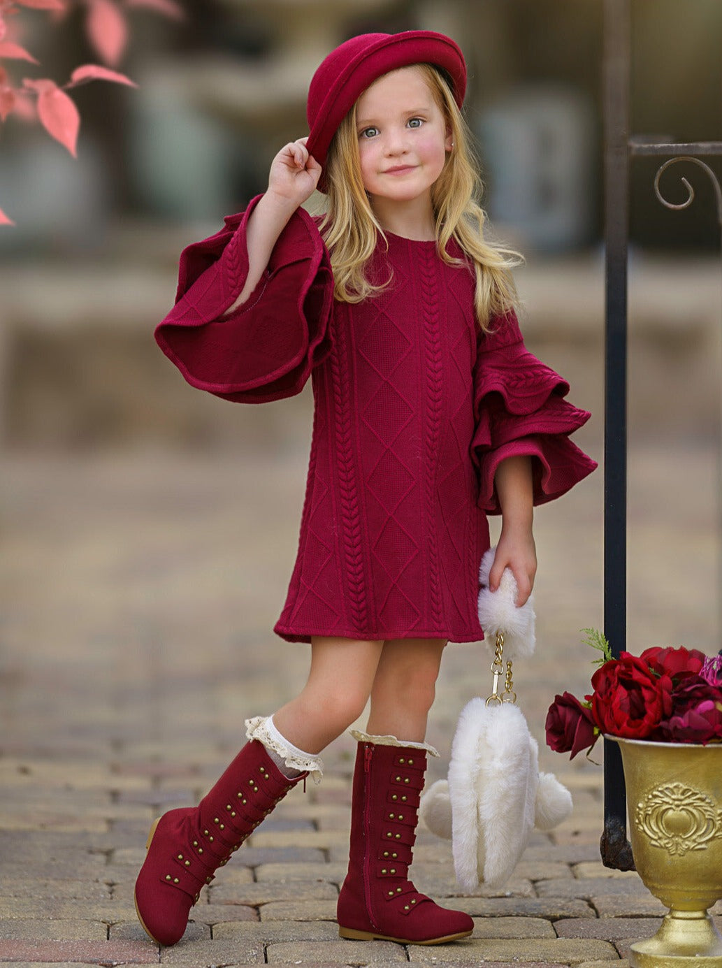 Best Pick Burgundy Tiered Sleeve Dress – Mia Belle Girls