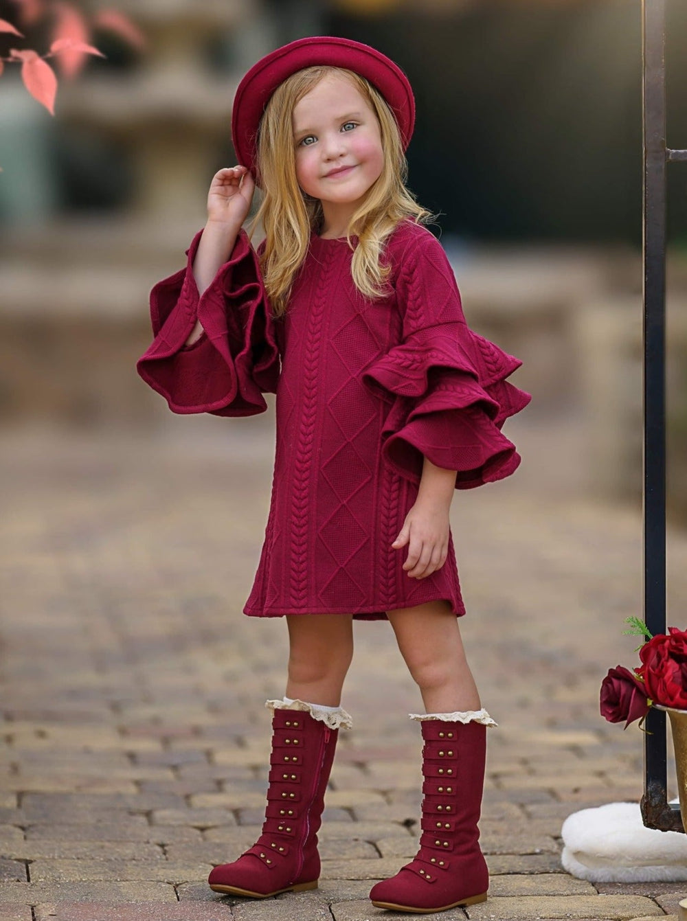 Best Pick Burgundy Tiered Sleeve Dress