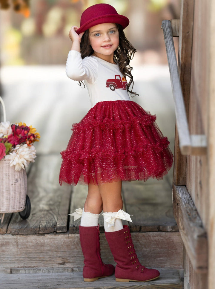 Vintage Truck Leaves Ruffled Tutu Dress