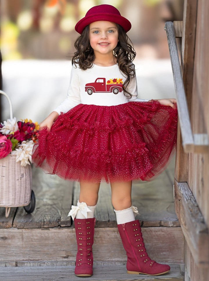 Vintage Truck Leaves Ruffled Tutu Dress