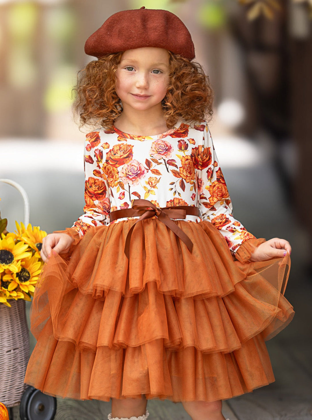 Herbstliches Tutu-Kleid mit Blumenmuster und Rüschen