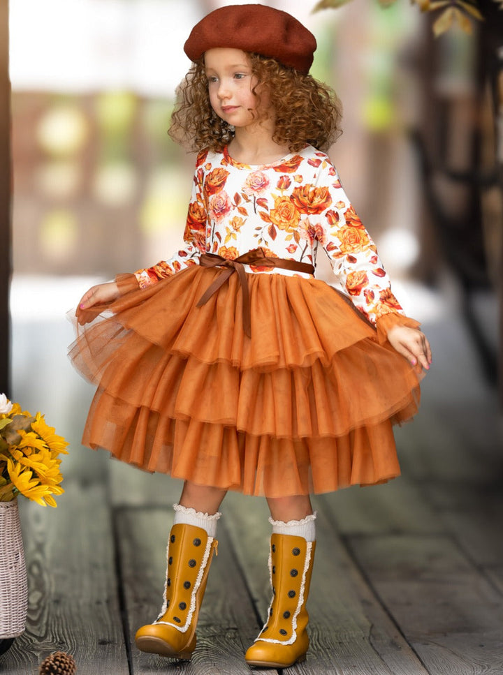 Herbstliches Tutu-Kleid mit Blumenmuster und Rüschen