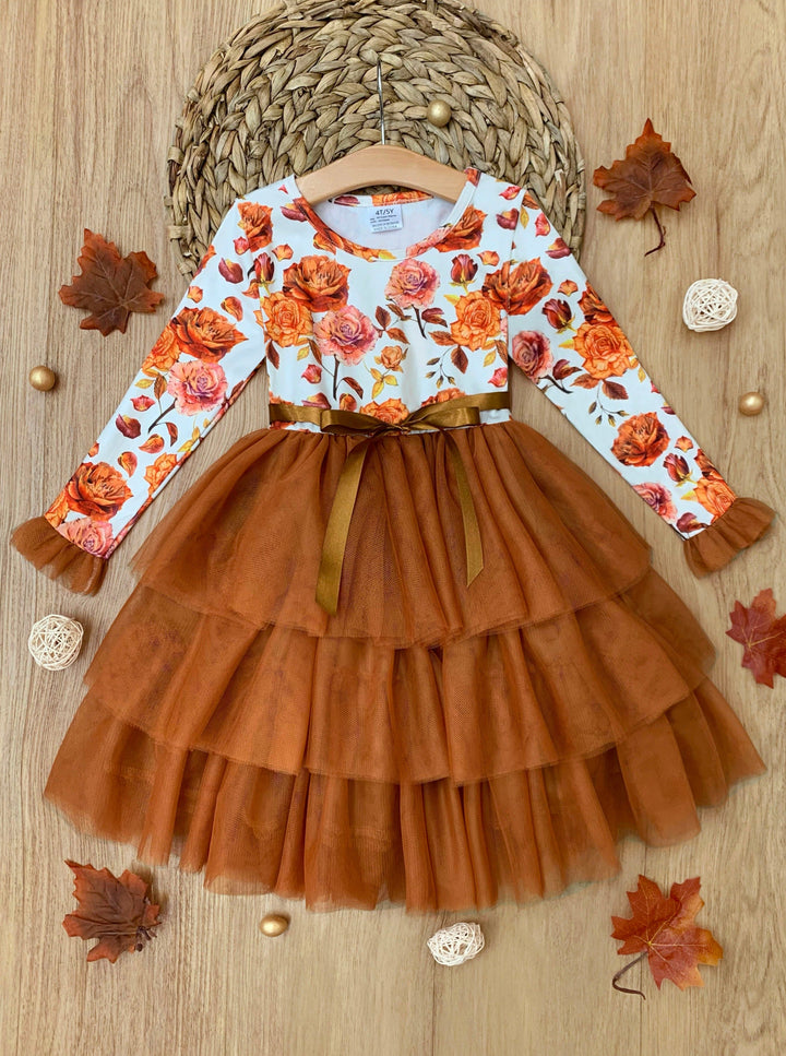 Herbstliches Tutu-Kleid mit Blumenmuster und Rüschen