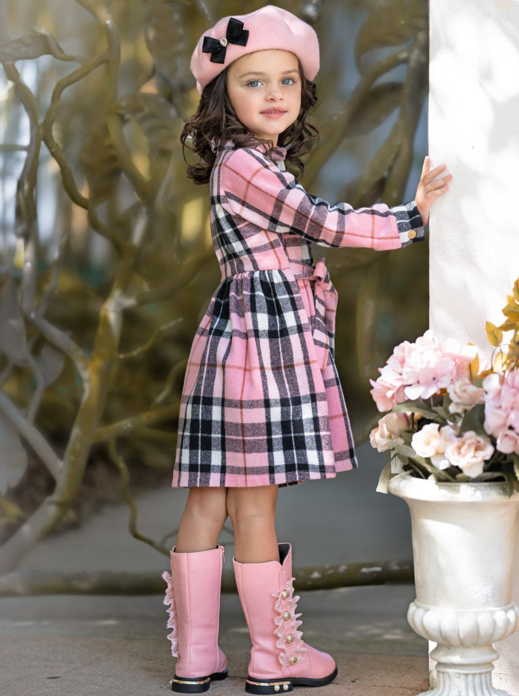 Pink and black plaid dress hotsell