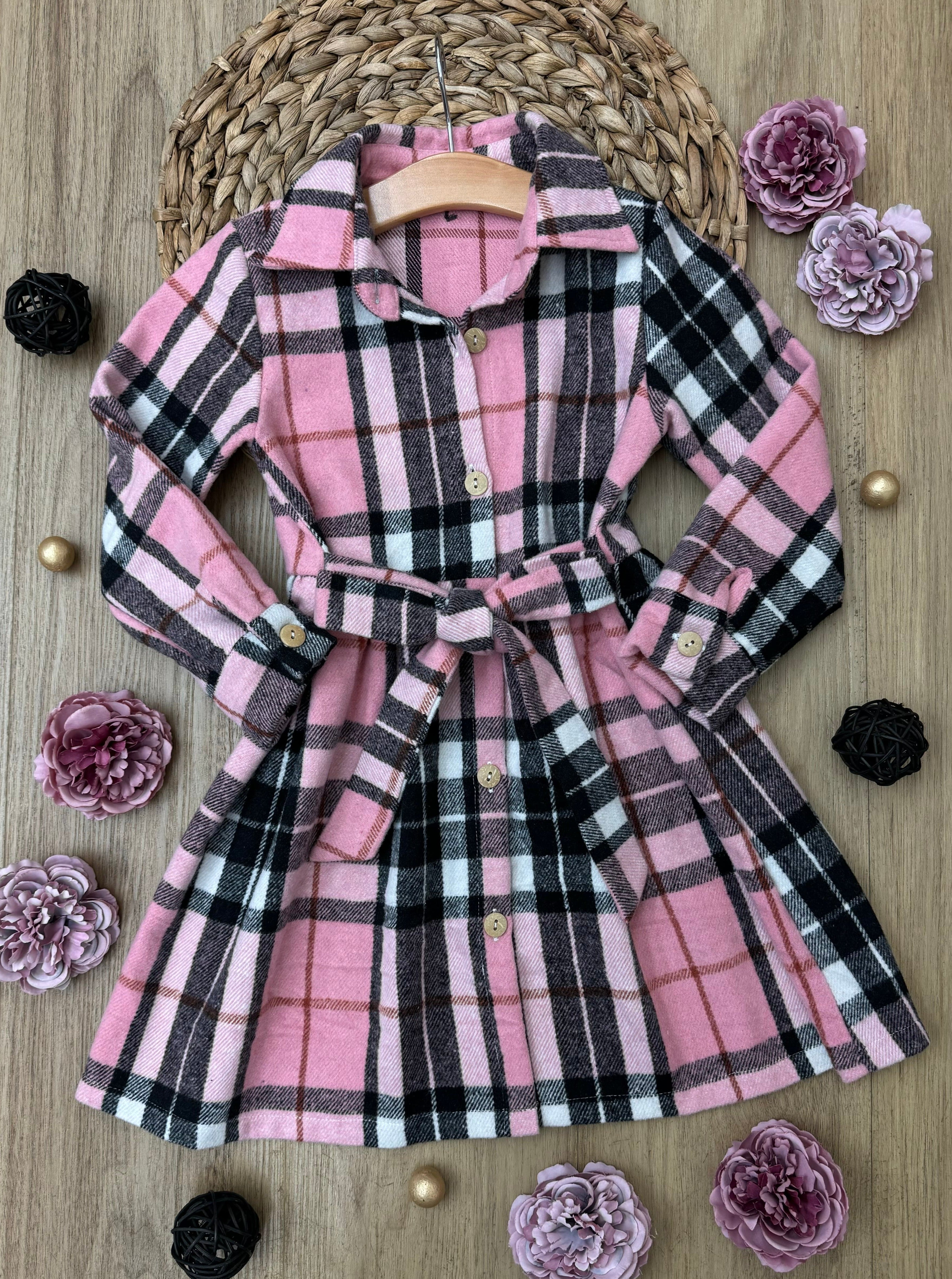 Pink Plaid Long Sleeve Shirt Dress – Mia Belle Girls