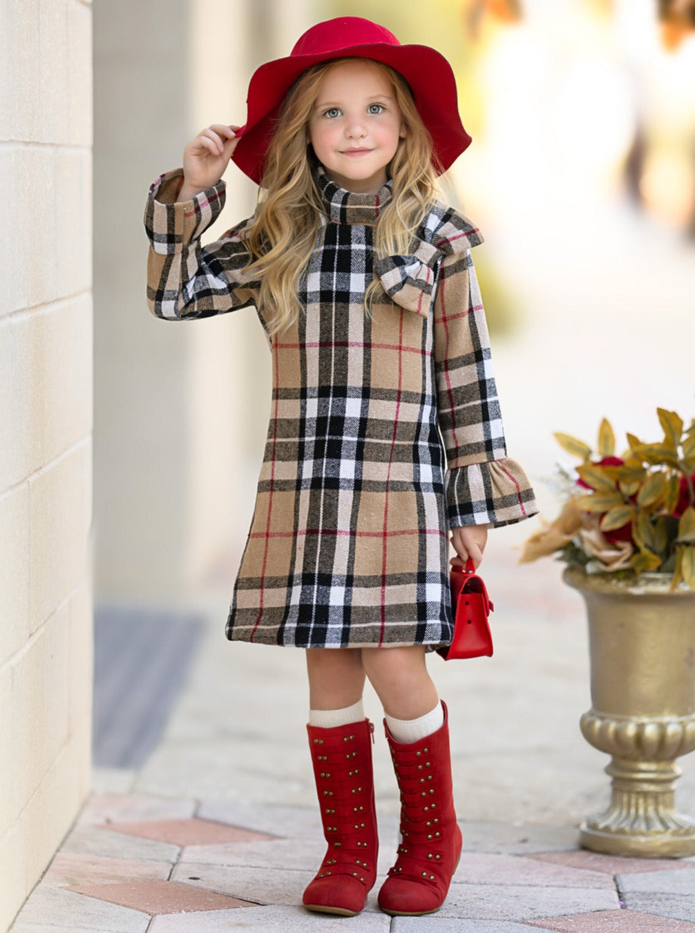 Classic Plaid Long Sleeve Shift Dress