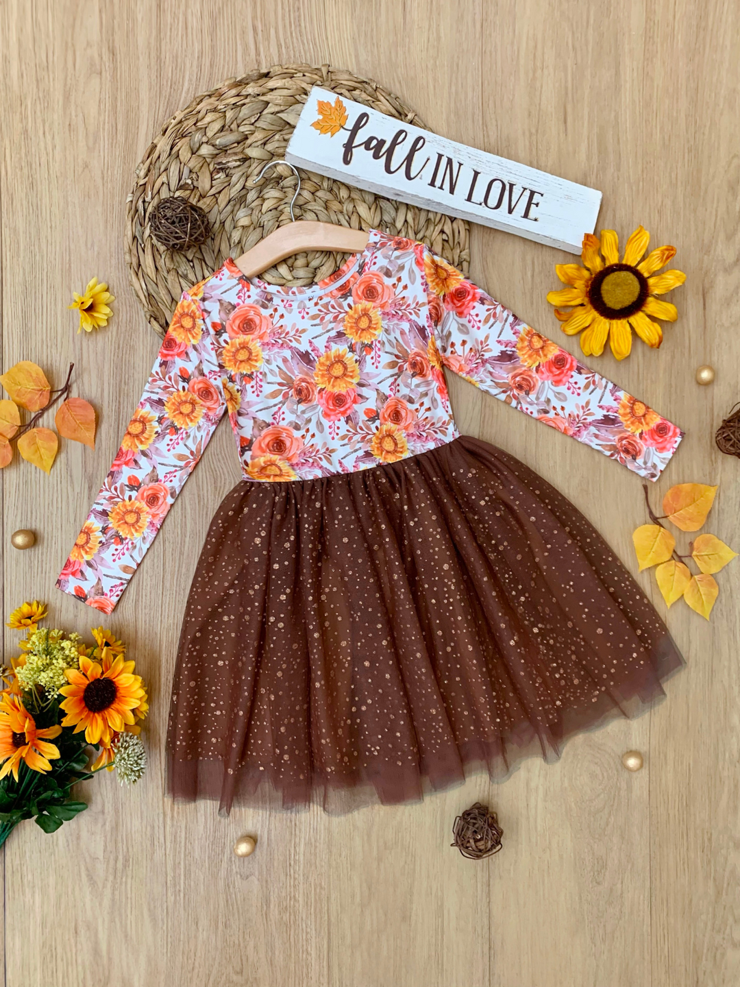 Autumn Floral Glitter Tutu Dress