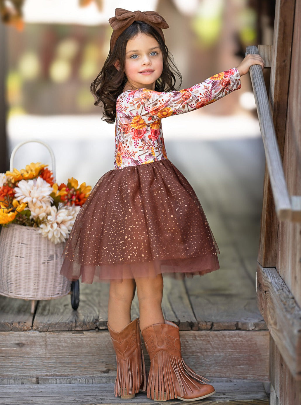 Autumn Floral Glitter Tutu Dress