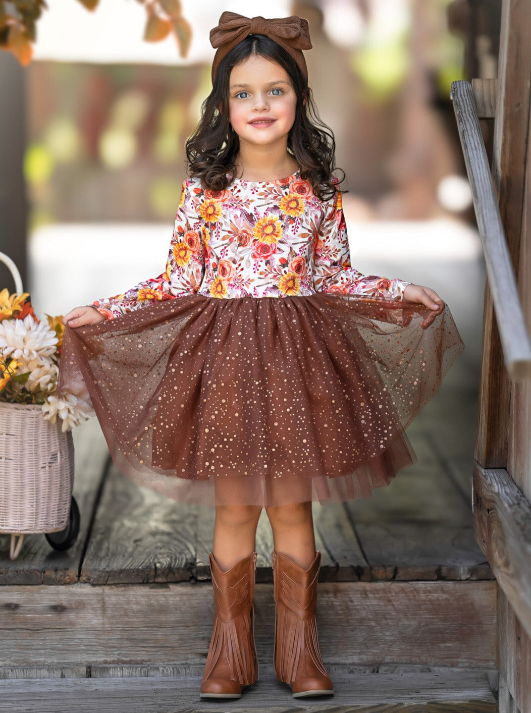 Autumn Floral Glitter Tutu Dress