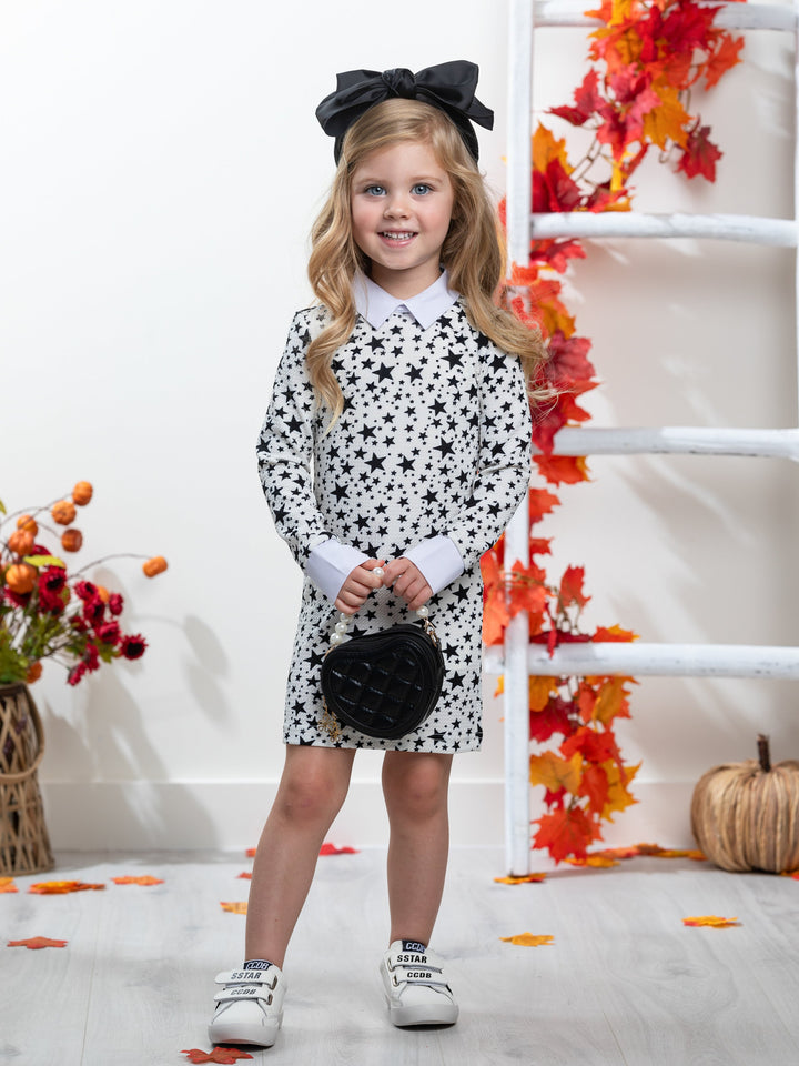 Weißes Kleid mit Stellar Star-Kragen von Kids Couture