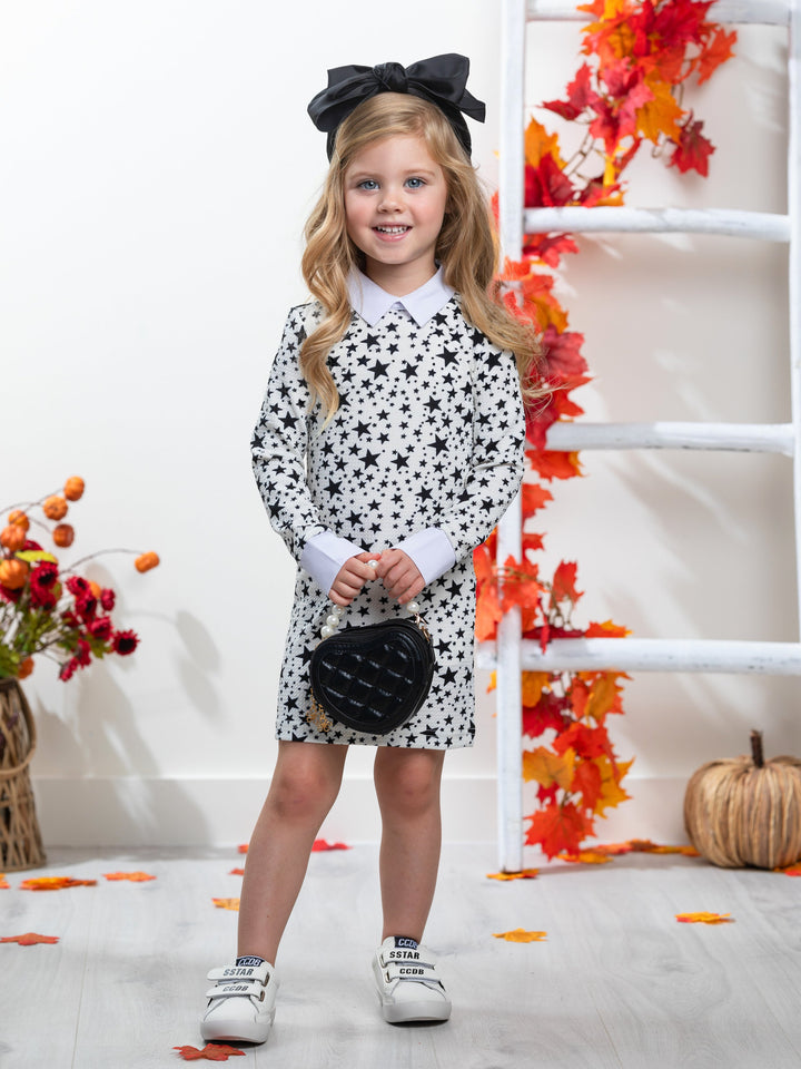 Weißes Kleid mit Stellar Star-Kragen von Kids Couture