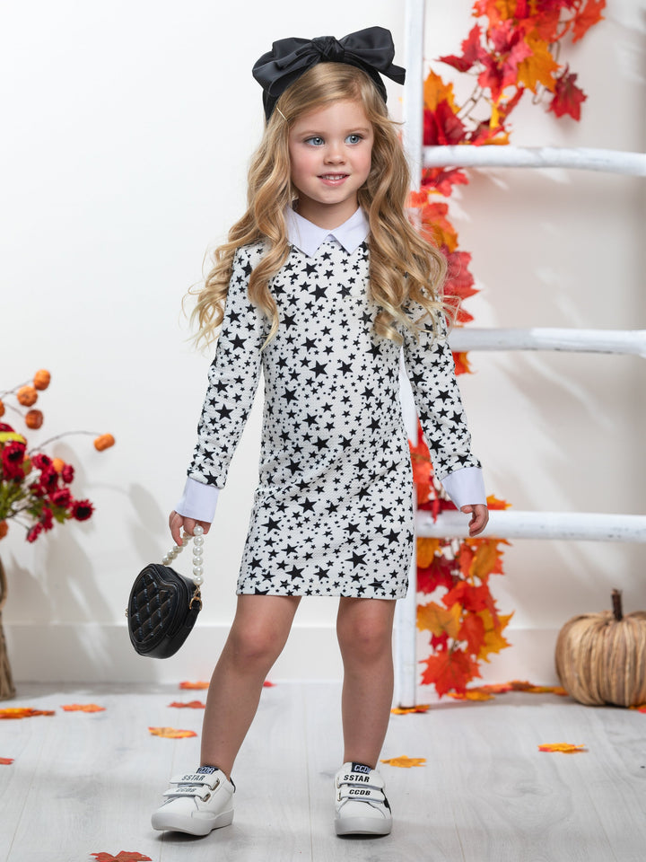 Weißes Kleid mit Stellar Star-Kragen von Kids Couture