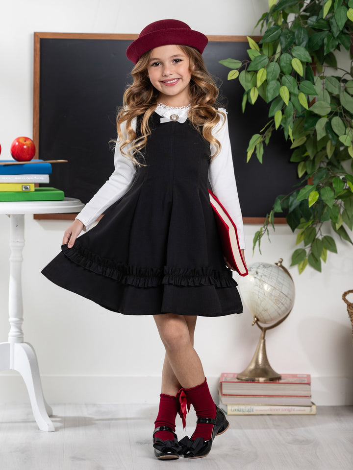 Black Classic Elegance Ruffle Jumper Dress by Kids Couture