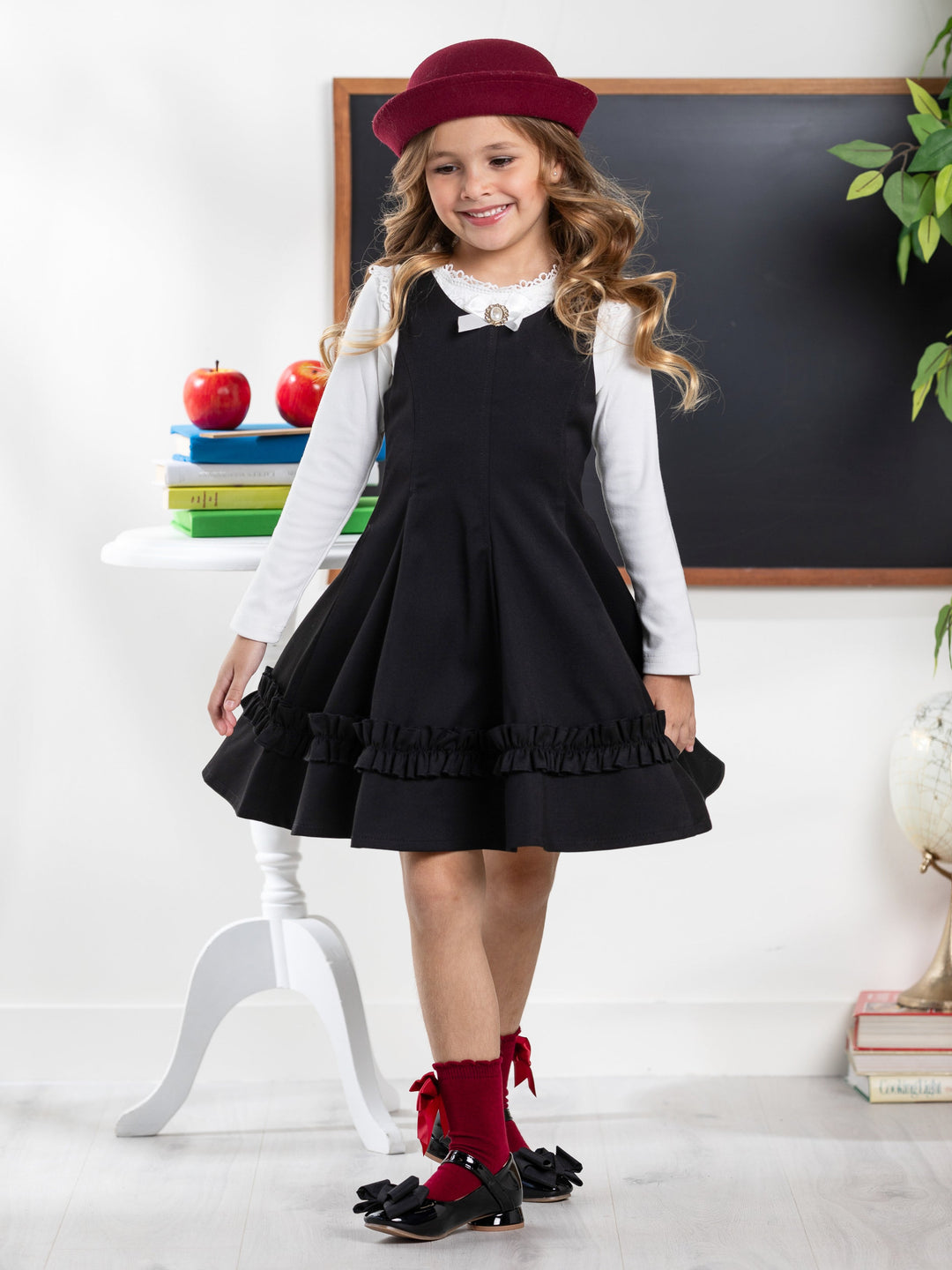 Black Classic Elegance Ruffle Jumper Dress by Kids Couture