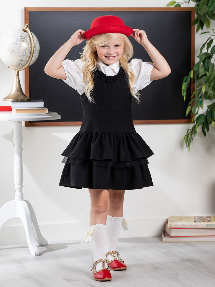 Black Tiered Girls Uniform Dress by Kids Couture