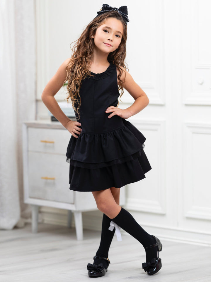 Schwarzes, gestuftes Uniformkleid für Mädchen von Kids Couture