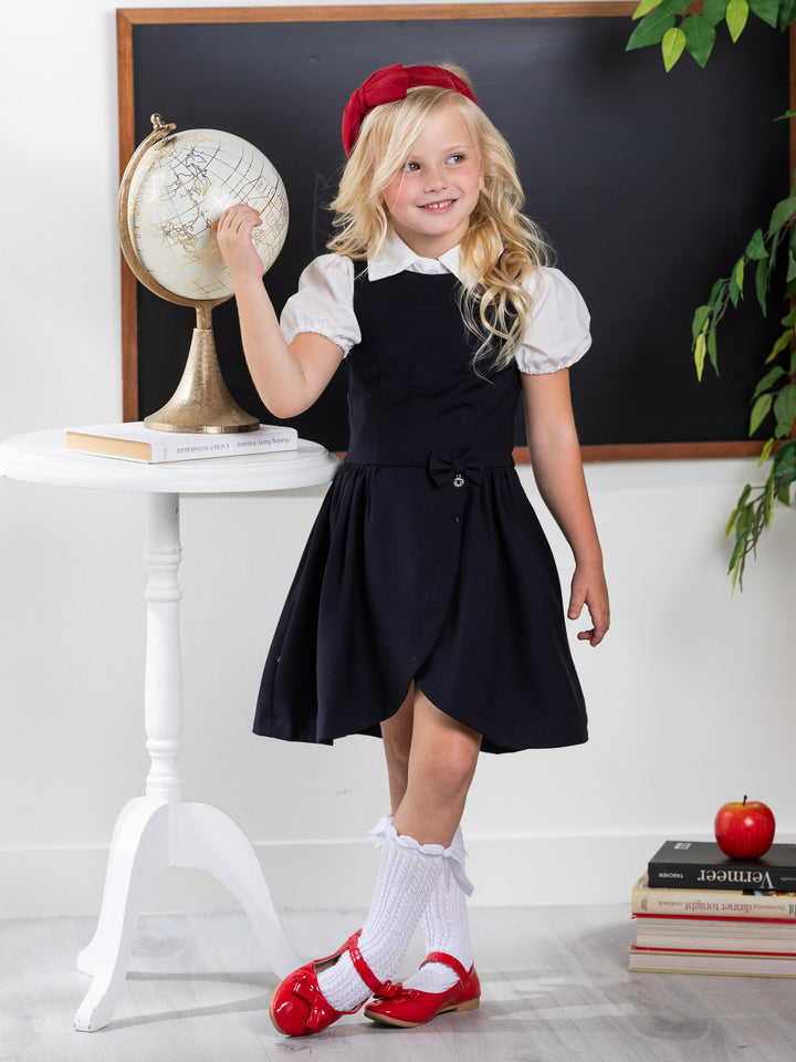 Marineblaues Uniformkleid für Mädchen mit Tulpensaum von Kids Couture