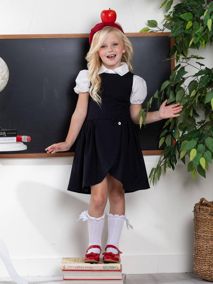 Marineblaues Uniformkleid für Mädchen mit Tulpensaum von Kids Couture