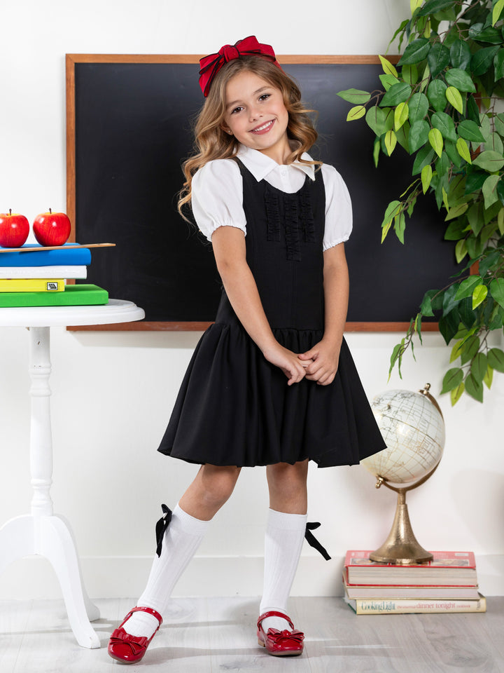 Schickes schwarzes Uniformkleid mit Rüschen von Kids Couture