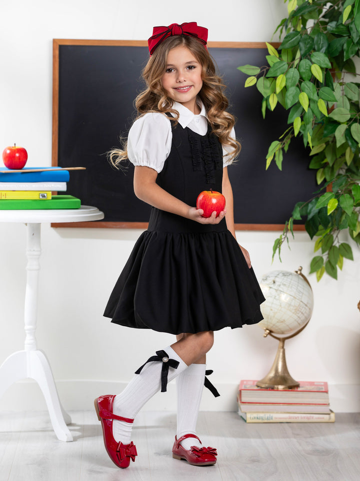 Schickes schwarzes Uniformkleid mit Rüschen von Kids Couture