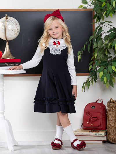 Classic Elegance Ruffle Front Navy Dress by Kids Couture