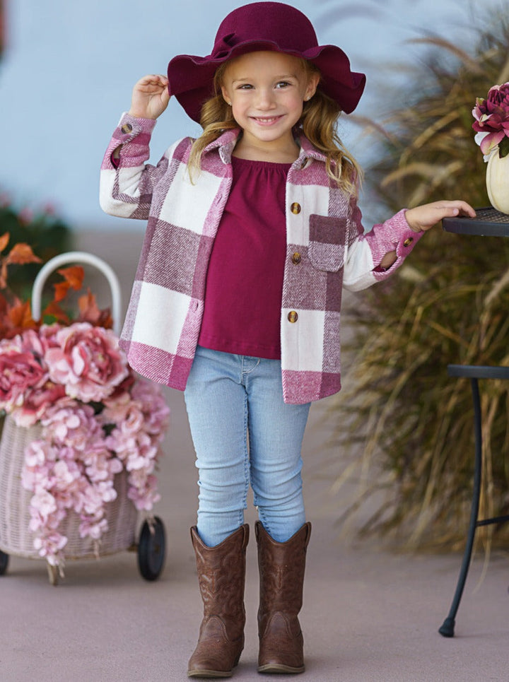 Girls Long Sleeved Button Down Plaid Jacket - Mia Belle Girls