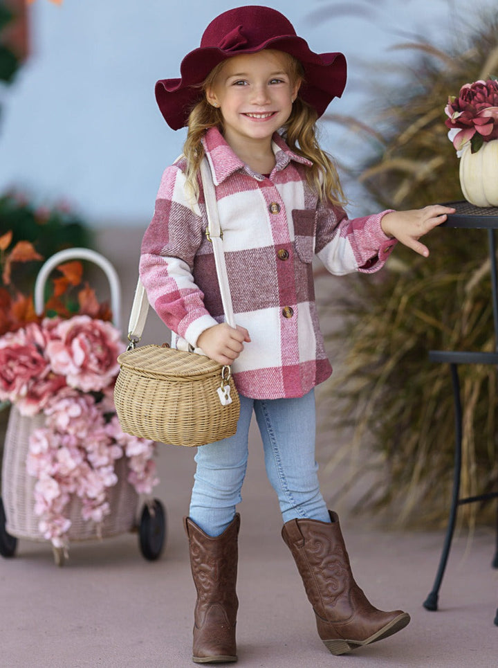 Girls Long Sleeved Button Down Plaid Jacket - Mia Belle Girls