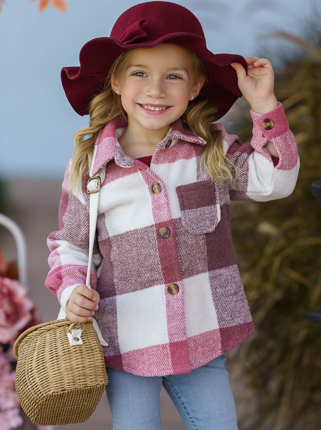 Girls Long Sleeved Button Down Plaid Jacket - Mia Belle Girls