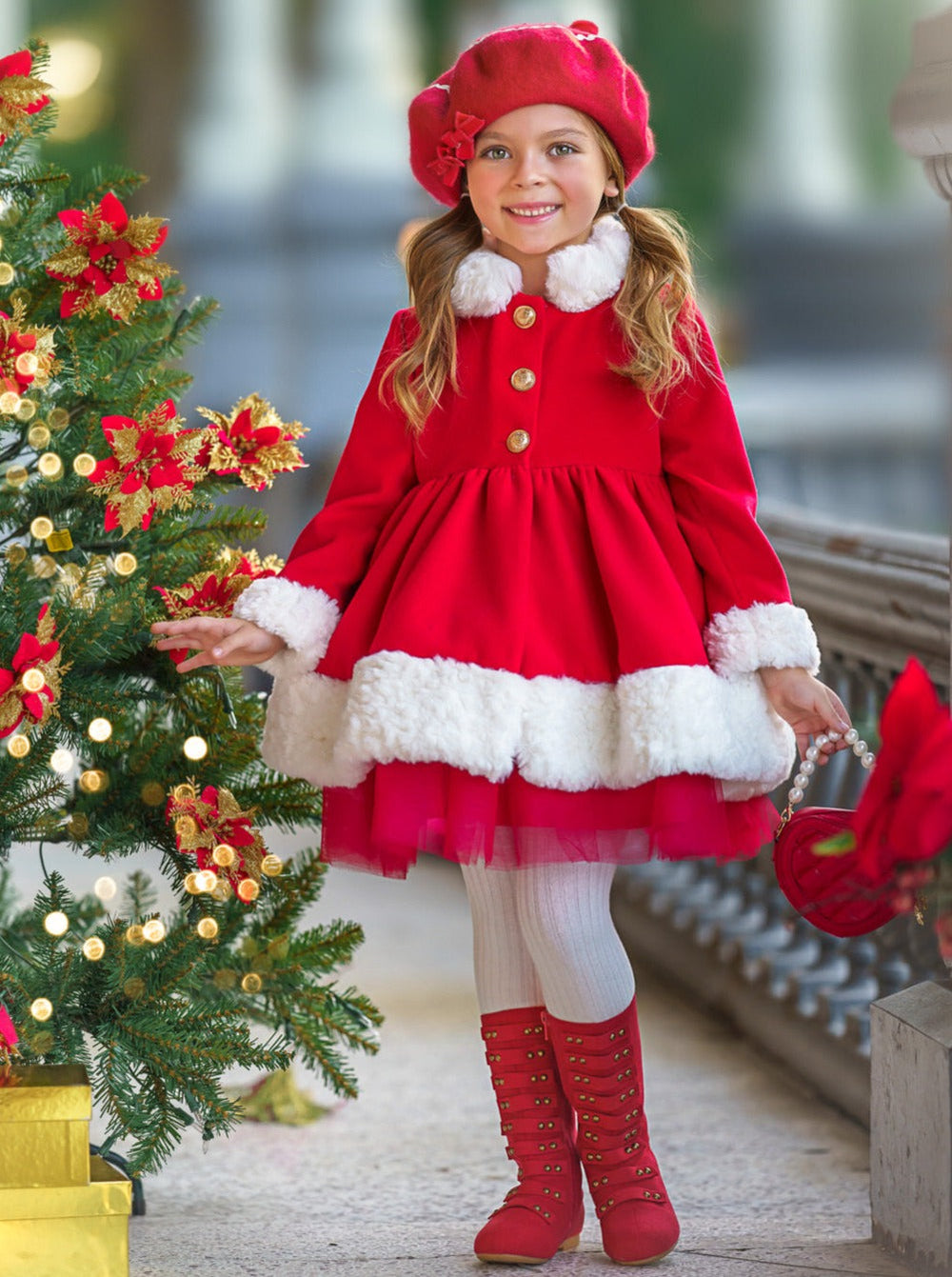 Mia Belle Girls Red Faux Fur Duchess Coat | Girls Winter Coats