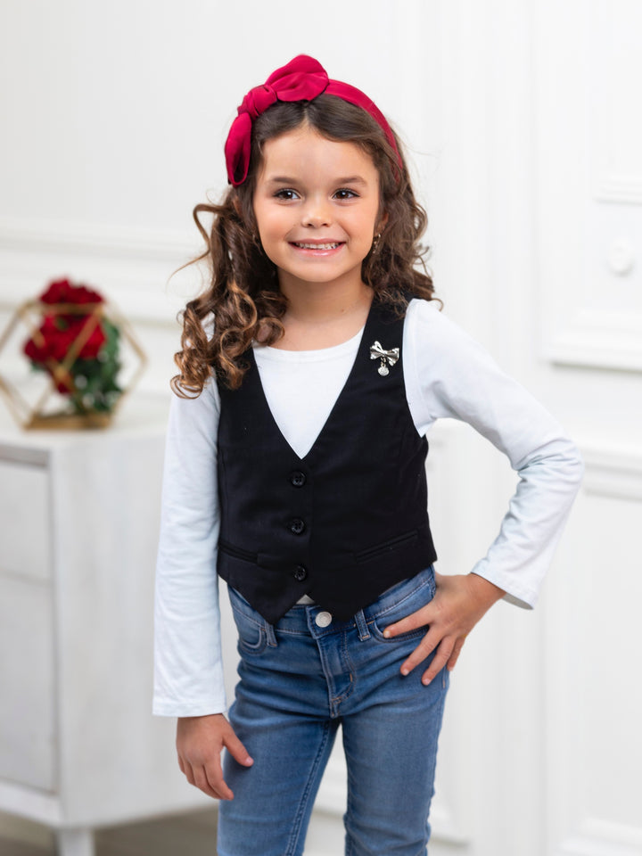 Klassische schwarze Weste mit Schleife für Mädchen von Kids Couture