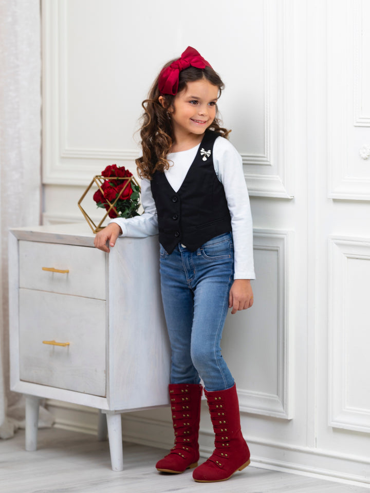 Klassische schwarze Weste mit Schleife für Mädchen von Kids Couture