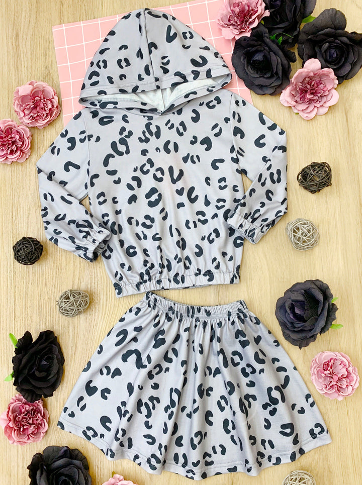 Cute Outfits For Girls | Leopard Print Hoodie Pullover & Skirt Set