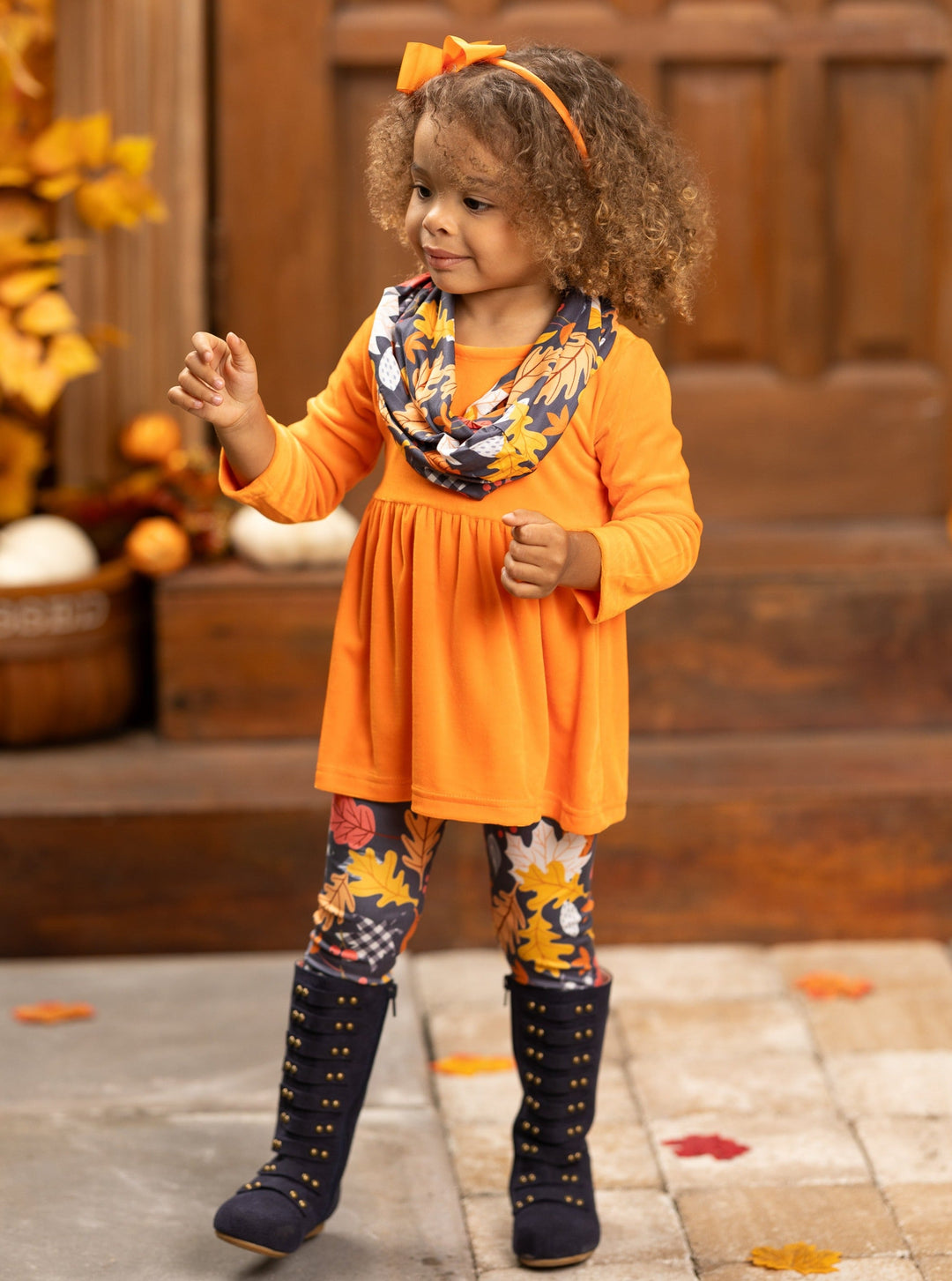 Mia Belle Girls Fall Tunic, Scarf & Leggings Set | Girls Clothing