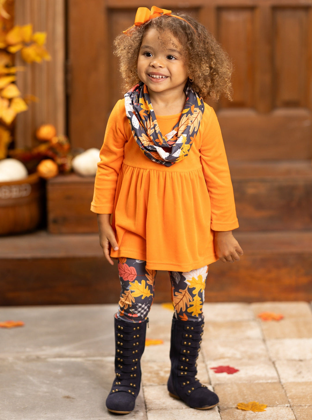 Mia Belle Girls Fall Tunic, Scarf & Leggings Set | Girls Clothing