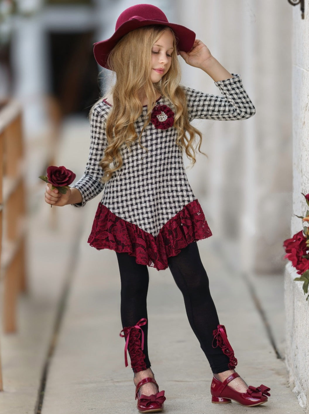 Preppy Chic Sets | Braided Plaid Tunic & Legging Set | Mia Belle Girls