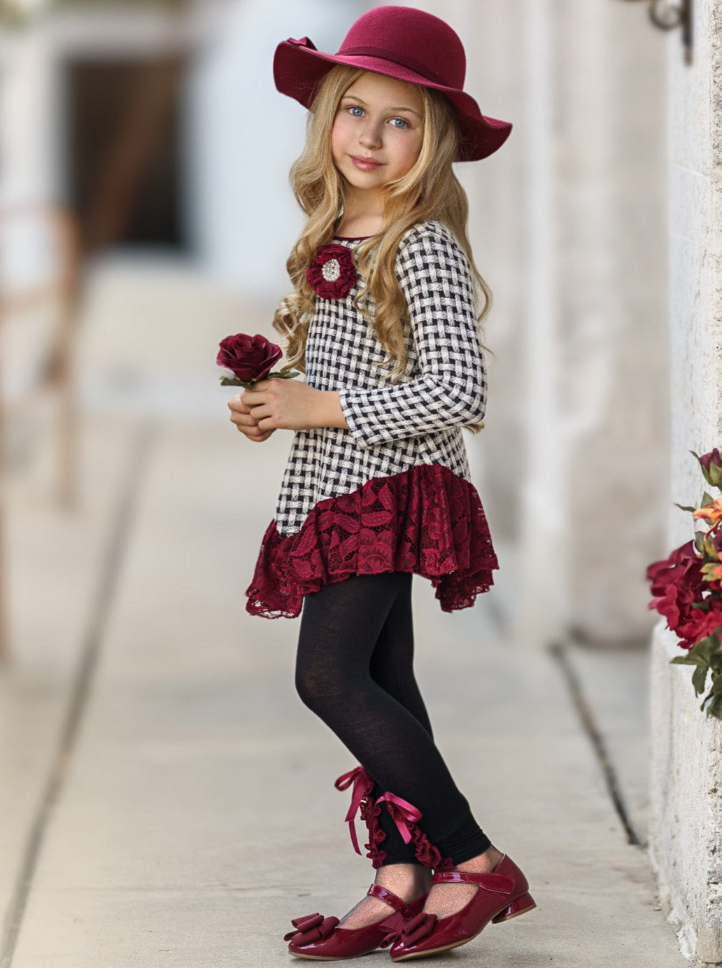 Preppy Chic Sets | Braided Plaid Tunic & Legging Set | Mia Belle Girls