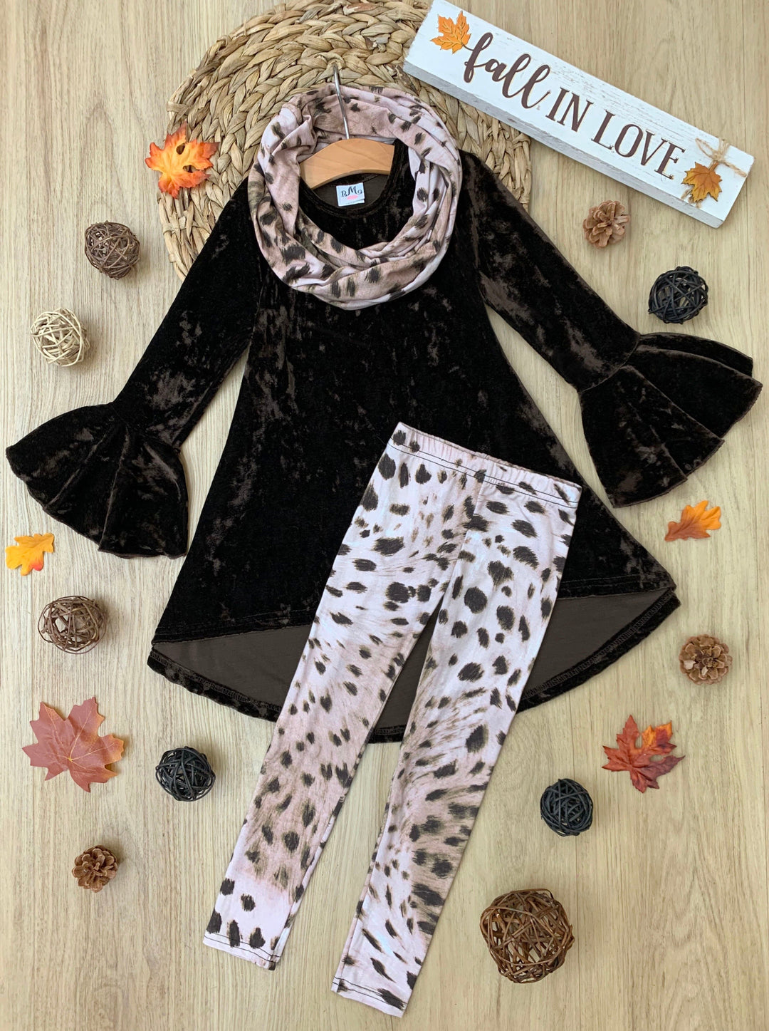 Girls Crushed Velvet Tunic, Legging and Scarf Set - Mia Belle Girls