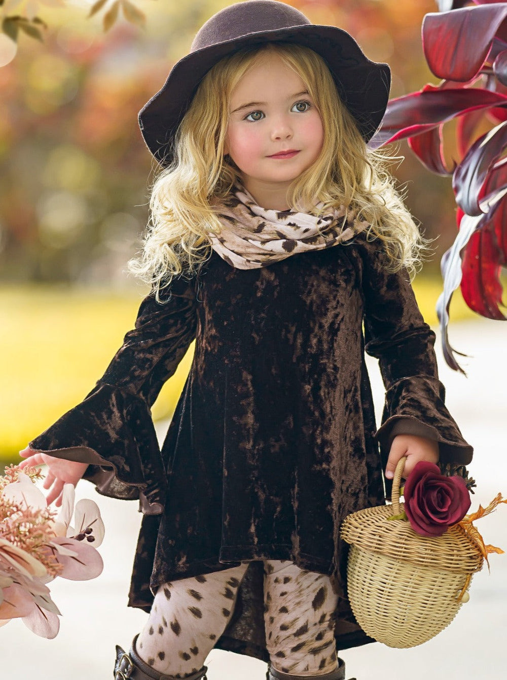 Girls Crushed Velvet Tunic, Legging and Scarf Set - Mia Belle Girls