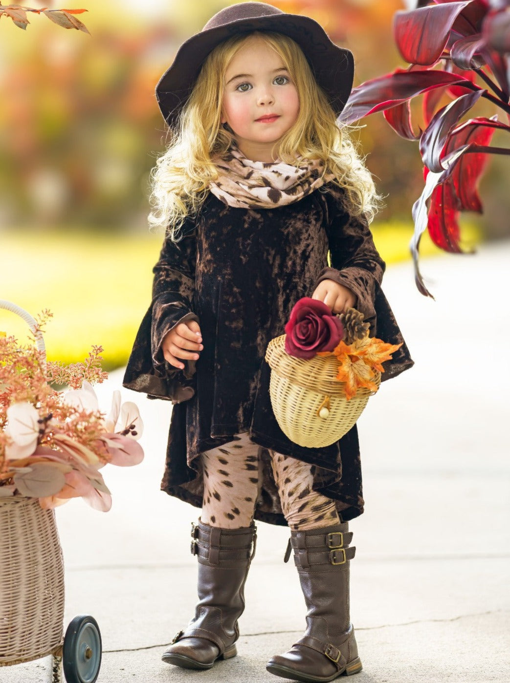 Girls Crushed Velvet Tunic, Legging and Scarf Set - Mia Belle Girls