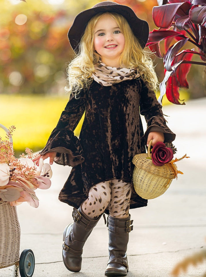 Girls Crushed Velvet Tunic, Legging and Scarf Set - Mia Belle Girls