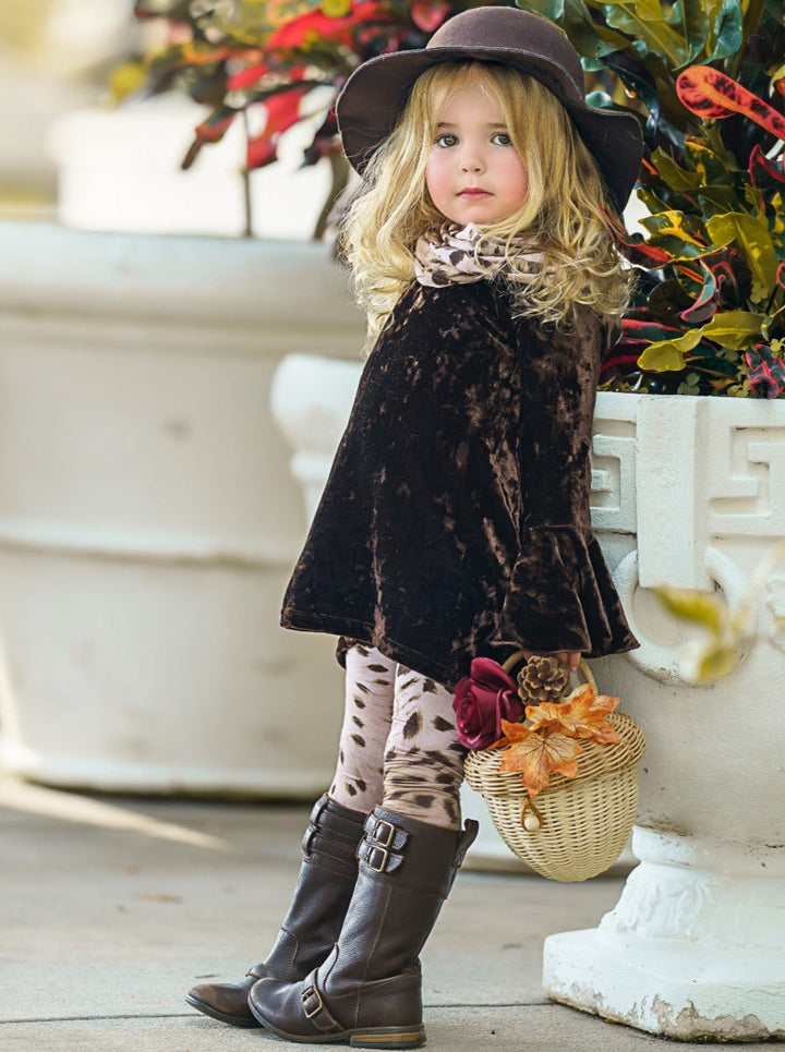 Girls Crushed Velvet Tunic, Legging and Scarf Set - Mia Belle Girls