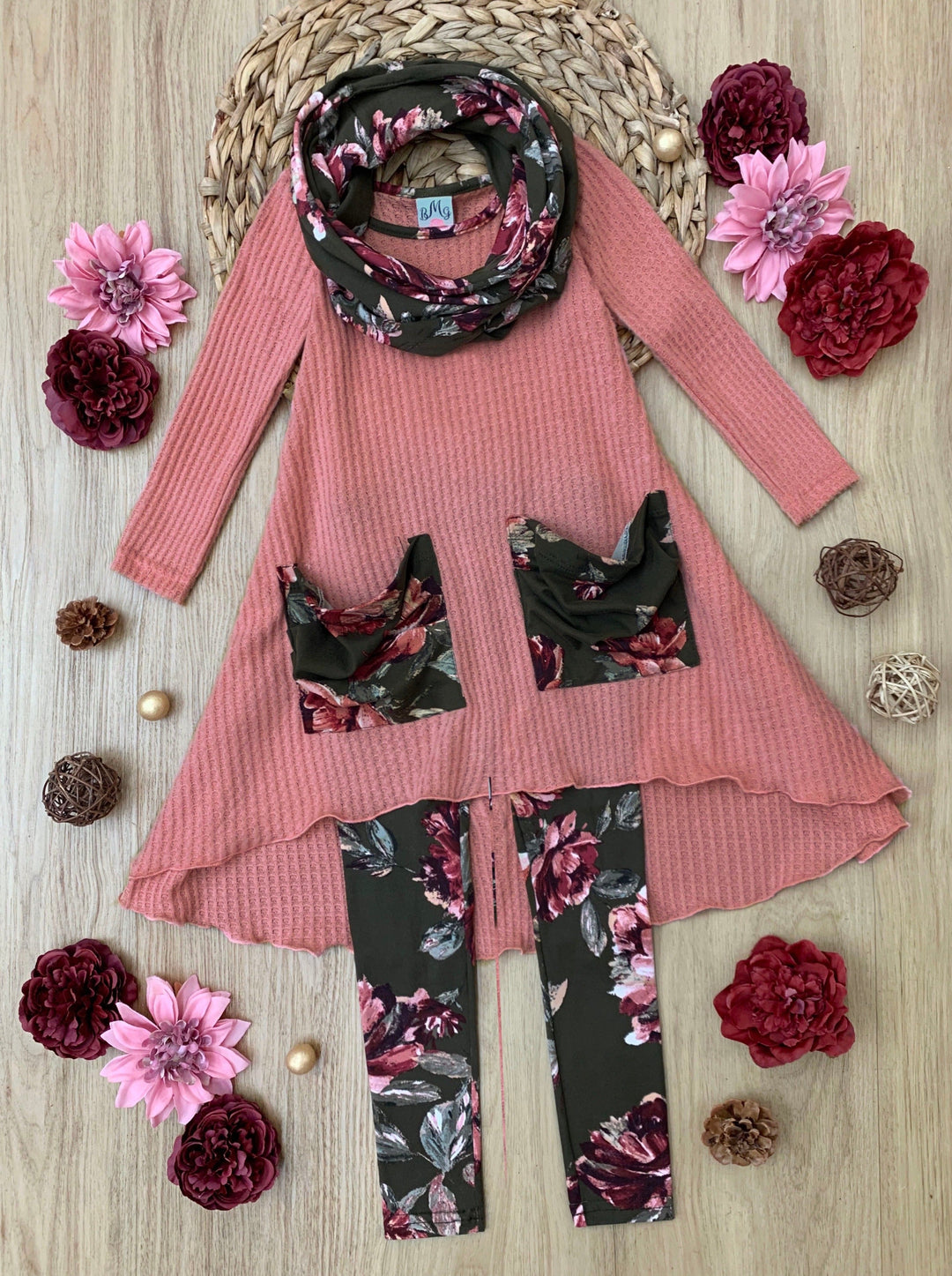 Little Girls Cheryl Dual Pocket Leggings & Scarf Set - Mia Belle Girls